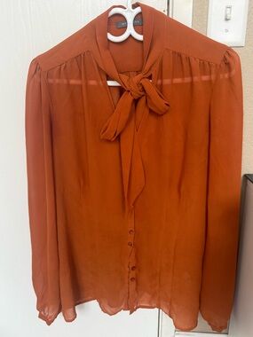 Suzy Shier Tie-Neck Blouse in Rust Orange